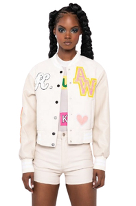 Veste universitaire en coton bleu personnalisé pour femmes veste de baseball matelassée à manches longues pour le printemps et l'automne - Product Image 6