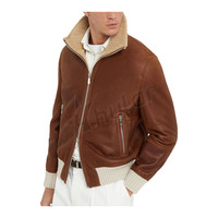 Veste en cuir vintage personnalisée avec support Col en fourrure de mouton Vêtements d'extérieur tannés avec doublure en fourrure de bombardier