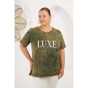 RMG Plus Size Piece Dyed 100% Cotton Casual T-shirt for Women, Comfortable Khaki Short Sleeve Top - Product Image 4