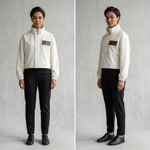 Chaqueta Cortavientos Ligera Blanca para Hombre, Cuello Alto, Cierre Completo, Chaqueta Deportiva Informal para Exteriores, Puños Elásticos - Product Image 3