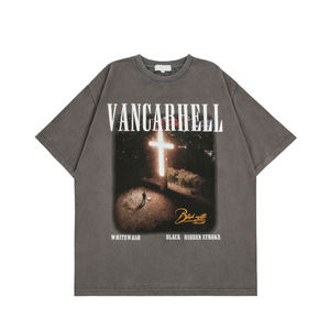 Camiseta de gran tamaño con lavado ácido en blanco al por mayor, Camiseta con estampado gráfico para hombre, camiseta Vintage desgastada a la moda - Product Image 1