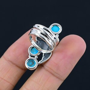 Anillo de Plata de Ley 925 con Turquesa, Hermoso Anillo Redondo con Piedra Natural, Anillo de Moda con Gema - Product Image 5