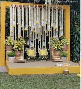 พวงมาลาพลาสติกลายดอกดาวเรืองจัสมินแบบแฮนด์เมดสไตล์บอลลีวูดพวงมาลัยสำหรับงานแต่งงานแบบแขวนติดผนังฉากหลังของ Mandap Pooja - Product Image 1