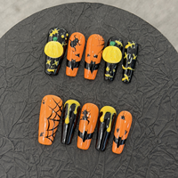 Faux ongles gothiques d'Halloween à presser, faits à la main, longs, carrés, avec croix et araignée, fournisseur OEM