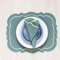 Serviette de table festonnée 100 % lin faite à la main, personnalisable, vert mousse de mer, pour mariage, 18x18 pouces, bordure de table pour restaurant