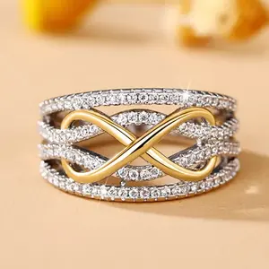 Bague de mariage empilable incurvée en moissanite multi-brins Infinity Design, argent 925, pavé, demi-éternité, bague de fiançailles pour femmes - Product Image 1