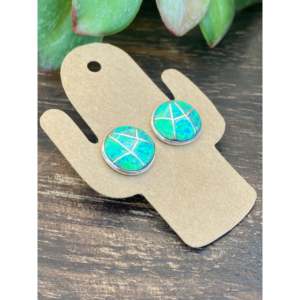 Karen Lalio Diamond <b>Stud</b> Earrings 14k/18k Gold with Rose Gold Opal & Sterling <b>Silver</b> Inlay Geometric Bezel Setting Post Earrings - Product Image 2