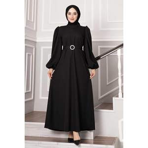 Crepe Coated <b>Belted</b> <b>Dress</b> Black - Product Image 1