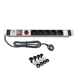 Unidad de Distribución de Energía (PDU) de 19 Pulgadas y 1U para Montaje en Rack, 5 Tomas Schuko con Medidor de Voltaje y Amperaje, Interruptor, Enchufe Europeo de 16A - Product Image 1