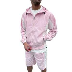 Chándal cortavientos a prueba de viento con logotipo personalizado para hombre, pantalones cortos Cargo, traje para correr, camiseta, conjunto corto, chándal cortavientos de nailon para hombre - Product Image 2