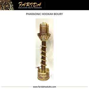 Ensemble de tour de narguilé Shisha fait à la main de luxe égyptien Unique nouveau Design moyen Boury surélevé droit impulsion laiton laqué martelé - Product Image 4