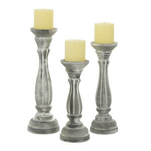 Little White Wash <b>Candle</b> Holder for Decorative Use Set of 3 <b>Tall</b> <b>Pillar</b> <b>Candle</b> Holder for Bed Room and Living Rooms - Product Image 1