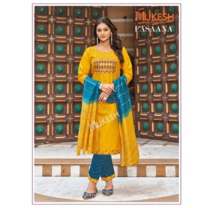 Diseñador 14KG Rayón Bordado Trabajo Kurti Pant Set Pure Viscose Chanderi Dupatta Todos los tamaños Ropa india y pakistaní disponible - Product Image 1