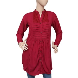 Women's Pleated Western Net <b>Top</b> - <b>Maroon</b> - Product Image 2