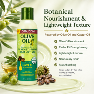 Loción Capilar de Aceite de Oliva con Aceite de Ricino para Protección contra el Calor y Restauración del Brillo, 8.5oz, Suministro al por Mayor - Product Image 3
