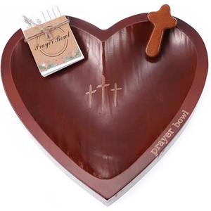 Bol de prière religieux chrétien coffret cadeau coeur en bois sculpté bol de pâte prière pour la décoration utilisation de l'exportateur indien - Product Image 2