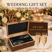 Ensemble de verres à champagne SHUNSTONE pour mariage, cadeau pour Monsieur et Madame, fiançailles, fête nuptiale, cadeau de couple, boîte en bois