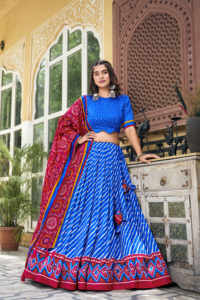 Elegante Tussar Silk Lehenga Choli con Leheriya Print Patola Border y Bandhej Dupatta para exportación a granel Proveedores de desgaste étnico - Product Image 5