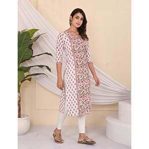 Kurti en popeline de coton imprimé au bloc Butta Jaal avec motif floral - Product Image 3