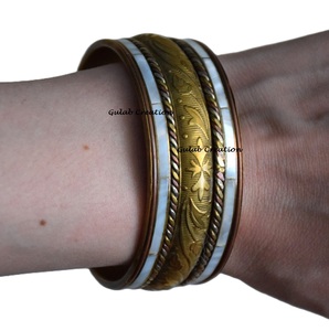 ZAMZAM IMPEX ZZJ 3082 Brass Mother of Pearl Shell Inlay Handmade Durable Fashionable Elegant Bangle <b>Bracelet</b> for Daily Wear Gift - Product Image 2