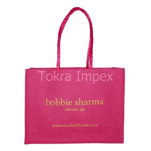 Designer Tote Bag Satin Wrapped Padded Rope Handle PP Laminated Dyed Jute Promotional Tote Bag