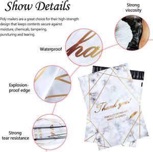 Lot de 100 sacs polymailers de remerciement 25x33cm, auto-adhésifs, étanches, légers, biodégradables, durables, 2,3 mil, blanc et or - Product Image 3