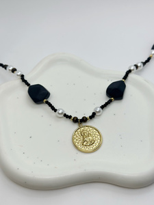 Verano esencial MOONRIVER mujer Acero inoxidable moda gargantilla estilo Simple Negro cuenta perla cobre collar religioso - Product Image 3