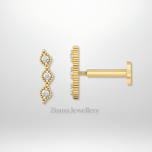 Luxury Curve Cartilage <b>Climber</b> <b>Earrings</b> 14K Solid Gold VVS DEF Real Lab Grown and Natural Diamonds IGI Certified Dropshipping - Product Image 1