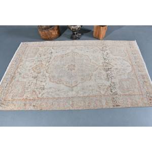 พรมตุรกีโบราณสีเบจคลาสสิค4.1 x 6.5ft ขนสัตว์ทำด้วยมือลายปะสี่เหลี่ยมผืนผ้าสำหรับพรมข้างเตียง - Product Image 3