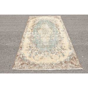 Tapis Vintage en Laine Beige Vert Patchwork Plat Armure 5.2x 8.9ft Tapis de Salon Turc avec Support en Latex pour Décorations - Product Image 1