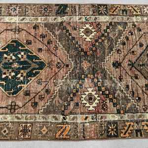 Alfombra, Alfombra Turca de 2.8x9.4 pies, Alfombra de Lana con Rayas Marrones - Product Image 3