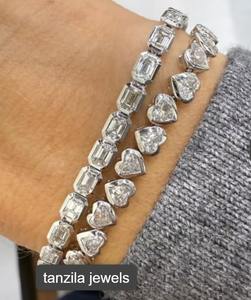 White Emerald & Heart Shape Moissanite Diamond <b>Bracelet</b> Beautiful Moissanite Sterling Silver Customized <b>Bracelet</b> - Product Image 1