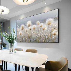 Neutral Grey Handmade <b>Dandelion</b> Floral Landscape Large Decorative Decorative Arts Painting for Home Interior Decor and Hotels - Product Image 1