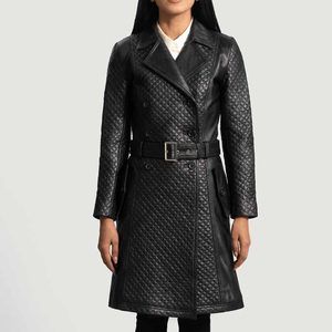 Abrigo de cuero transpirable para uso en exteriores para mujer, el más nuevo estilo de abrigo, color sólido, el mejor diseño, logotipo personalizado, color, abrigo largo de cuero - Product Image 1