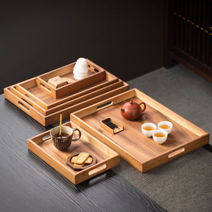 Bandeja de Madera FSC con Asas para Servir Alimentos y Bebidas, para Mesa de Centro, Desayuno, Cena y Bar, Bandeja de Almacenamiento Decorativa Rústica - Product Image 1
