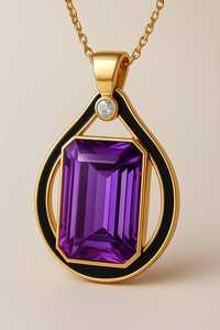 Pendentif Améthyste en or jaune massif 14 carats fait à la main avec diamant cultivé en laboratoire et pierre précieuse plaquée rhodium cadeau de mariage unisexe - Product Image 5