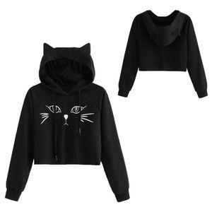 Sweat-shirt court pour femme à manches longues col roulé avec capuche décontracté col montant veste à capuche - Product Image 3