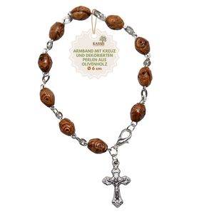 Olive wood <b>bracelet</b> with cross – Handmade in Bethlehem (decorated <b>beads</b>) - Product Image 1