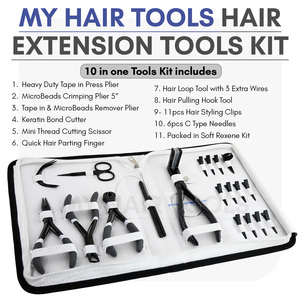 Strumenti di estensione dei capelli in acciaio inox bordatura pinze piccole clip per capelli nastro anello di separazione per pinze filo ago curvo - Product Image 2