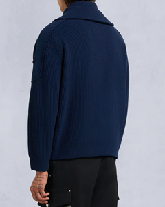 Customise OEM ODM Men's Navy Blue <b>Zip</b>-<b>Up</b> Knitted Wool Jacket Stand Collar Regular Fit Casual Winter Wear Manufacturer USA Sizes - Product Image 4