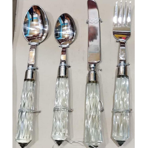 Juego de cubiertos con acabado plateado hecho a mano de estilo moderno, utensilios de cocina, accesorios para cubiertos de mesa - Product Image 2