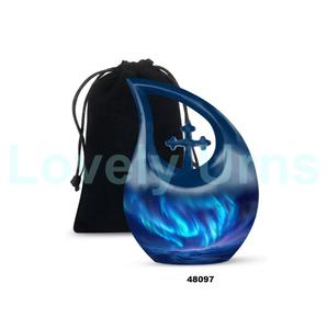 Urne commémorative de larme Aurora Borealis pour les cendres humaines Urne funéraire décorative de crémation de goutte de croix avec sac de velours gratuit - Product Image 3