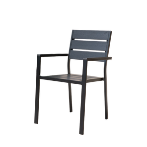 Fauteuil d'extérieur moderne noir avec structure en aluminium et lattes en bois composite, mobilier de patio - Product Image 6