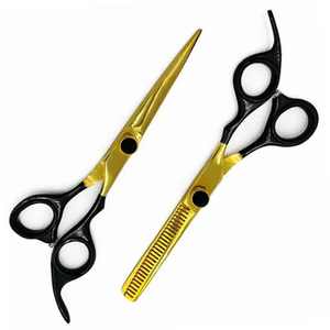 Barber Hair Cutting Kit Thinning <b>Scissors</b> <b>Shears</b> Gold And Black Color Stainless Steel Hairdressing Razor Kit - Product Image 2