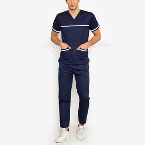 Lightweight High Quality Unisex <b>Scrub</b> Suit in Denim Comfortable Short Sleeve Top and Pants Plain Color Customizable - Product Image 4