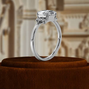 Anillo de Compromiso con Diamante Cultivado en Laboratorio Certificado por IGI, 1CT, Corte Asscher con Tres Piedras Laterales Redondas, Anillo de Boda de Oro Rosa de 14K - Product Image 4