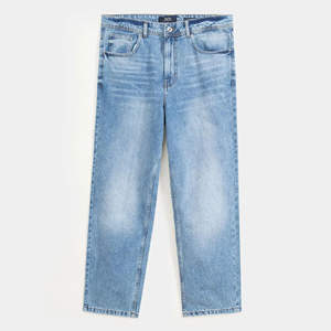 Jeans en denim bleu pour hommes, coupe droite, logos personnalisés, effet usé, grandes tailles, style hip-hop gothique, haute qualité, prix de gros abordables - Product Image 1