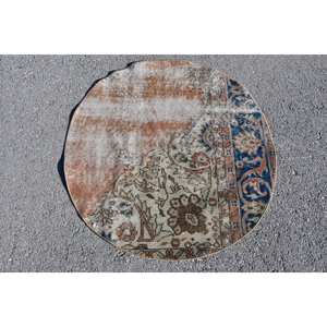 Antique Beige Bleu Turc Vintage Tapis Classique Grande Surface Rectangle Motif 3.1 X 3.1ft Laine Latex pour Couloir Chambre Décor - Product Image 1