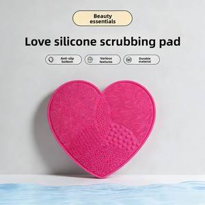 Factory Wholesale Heart-shaped Silicone Love Wash <b>Pad</b> with <b>Suction</b> Cup Makeup Brush Cleaner Powder Puff - Product Image 2