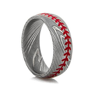 Bagues en acier damas pour femmes, 8mm, argent, acier damas pour hommes et femmes, bandes de mariage, finition brossée, bois naturel bombé - Product Image 2